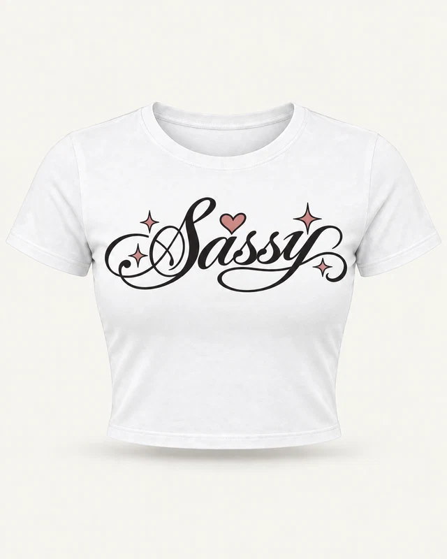 Sassy Script Graphic Crop Top in White — product front