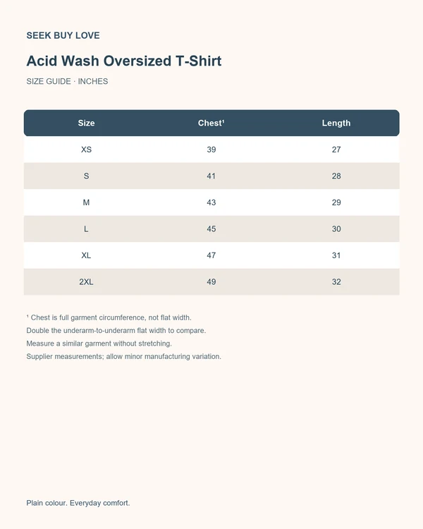 Essential Acid Wash Oversized T-Shirt — Size guide