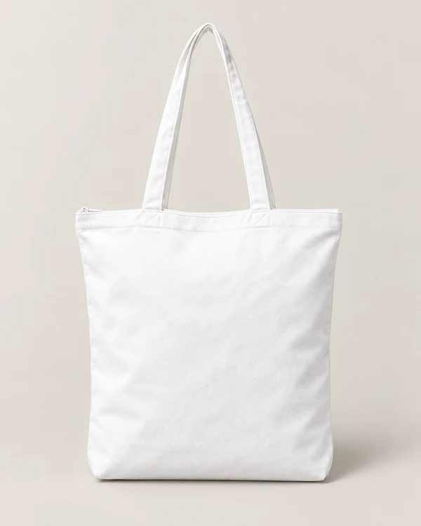 Essential Cotton Canvas Zipper Tote Bag — White — front — plain unprinted product