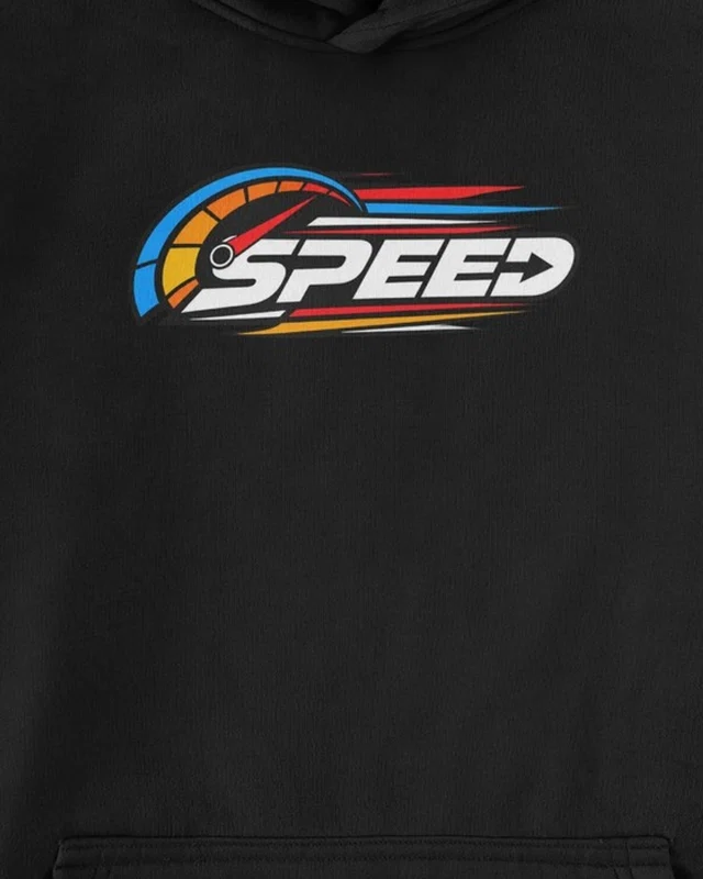 Speed Graphic Hoodie in Black — cropped design detail