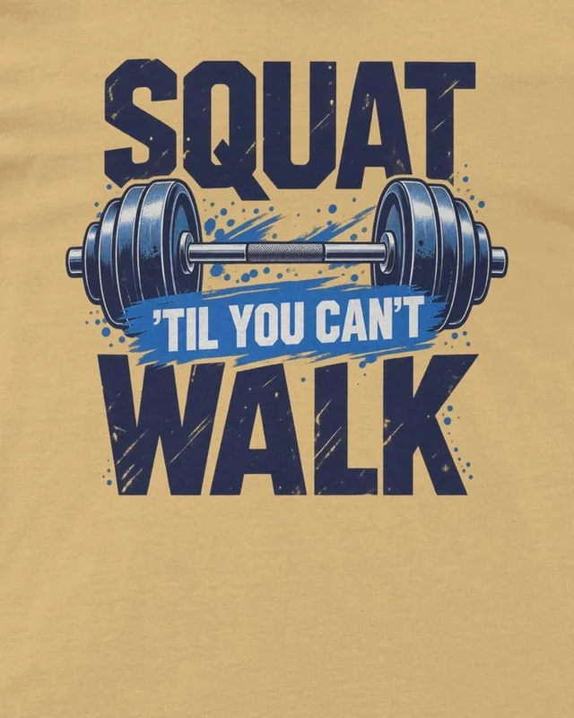 Squat Till You Can't Walk Regular T-Shirt in Beige — design detail