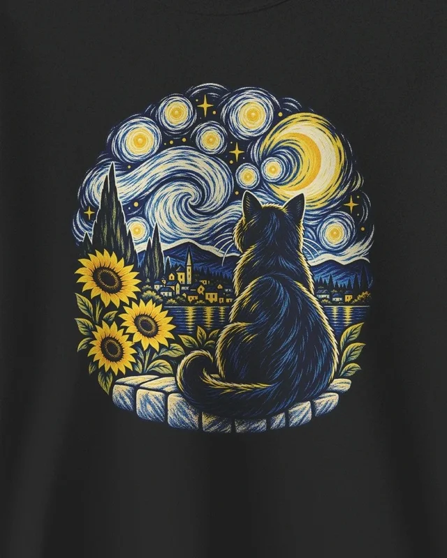 Starry Night Cat Sweatshirt in Black — design detail