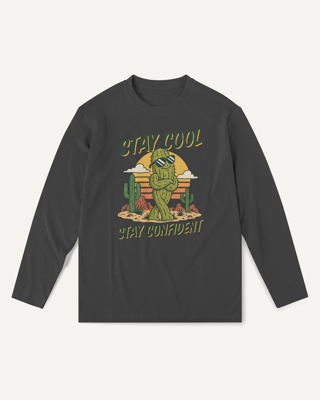 Stay Cool Stay Confident Long-Sleeve T-Shirt in Black — front