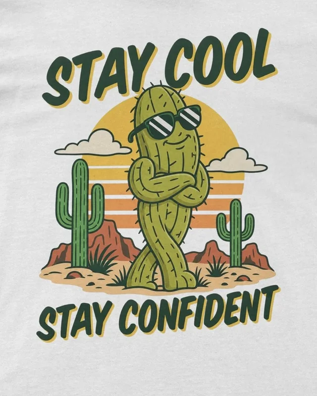 Stay Cool Stay Confident Regular T-Shirt in White — design detail