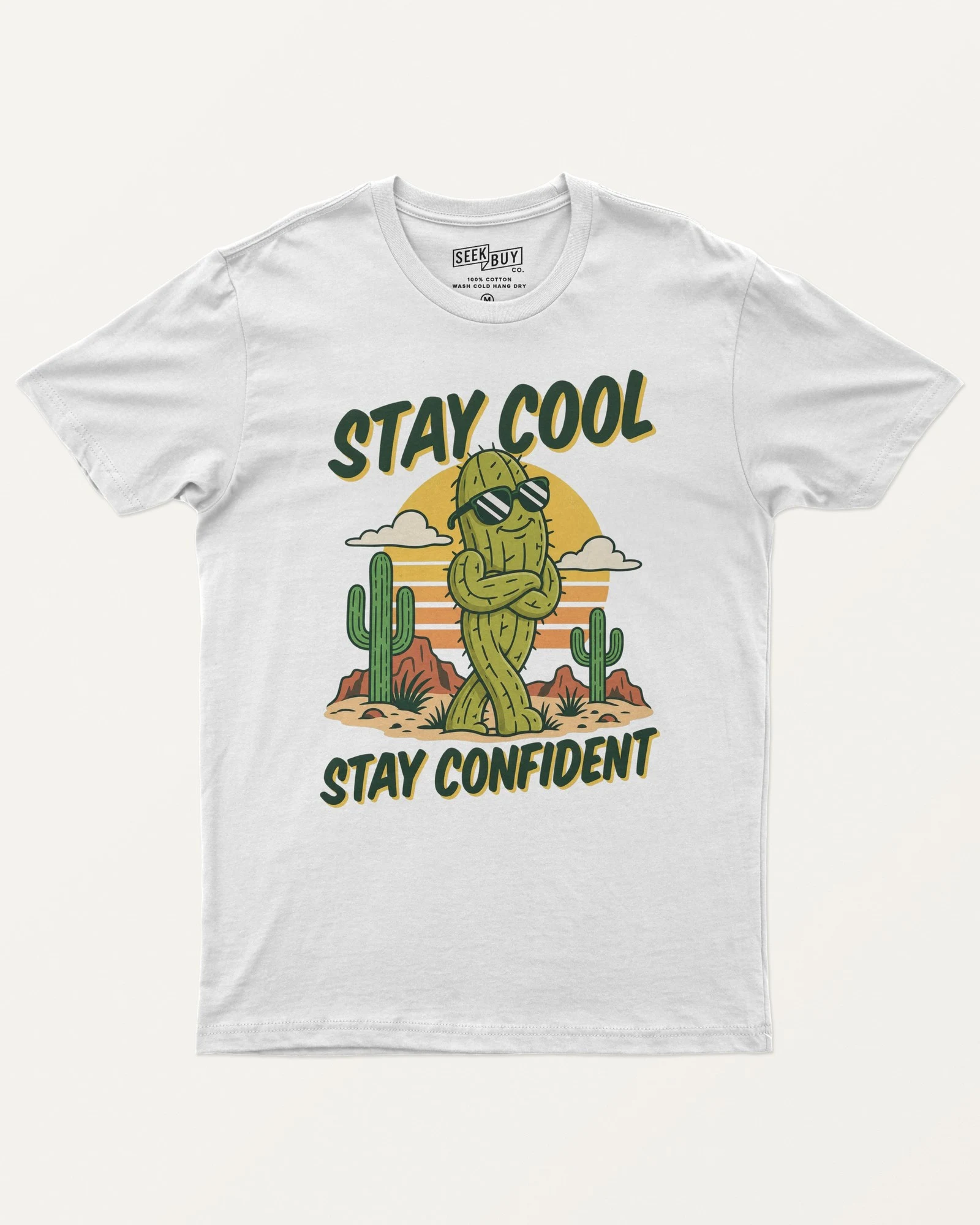 Stay Cool Stay Confident Regular T-Shirt in White — front Stay Cool Stay Confident Regular T-Shirt in White — front