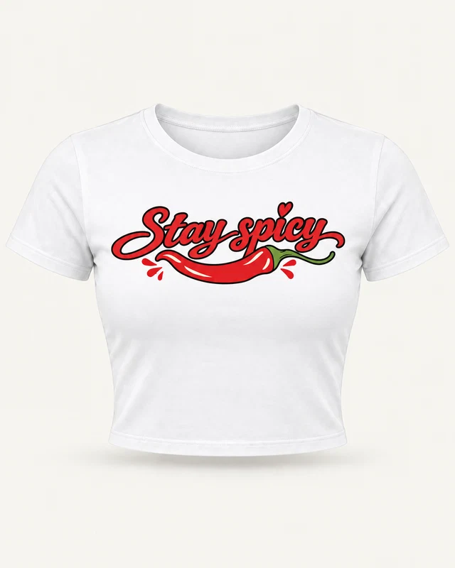 Stay Spicy Graphic Crop Top in White — product front