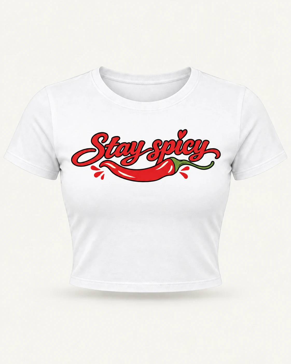 Stay Spicy Graphic Crop Top in White — product front Stay Spicy Graphic Crop Top in White — product front