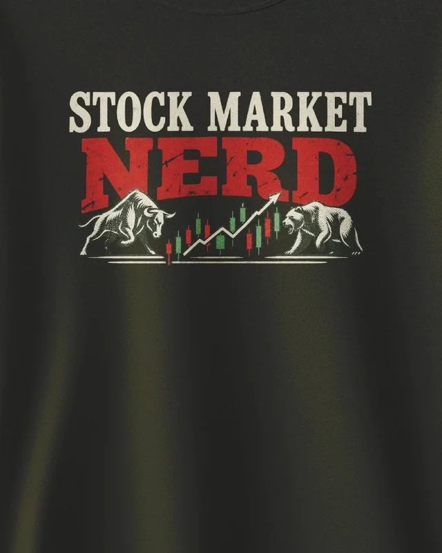 Stock Market Nerd Sweatshirt in Olive Green — design detail