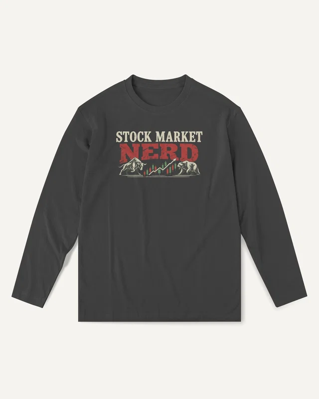 Stock Market Nerd Long-Sleeve T-Shirt in Black — front