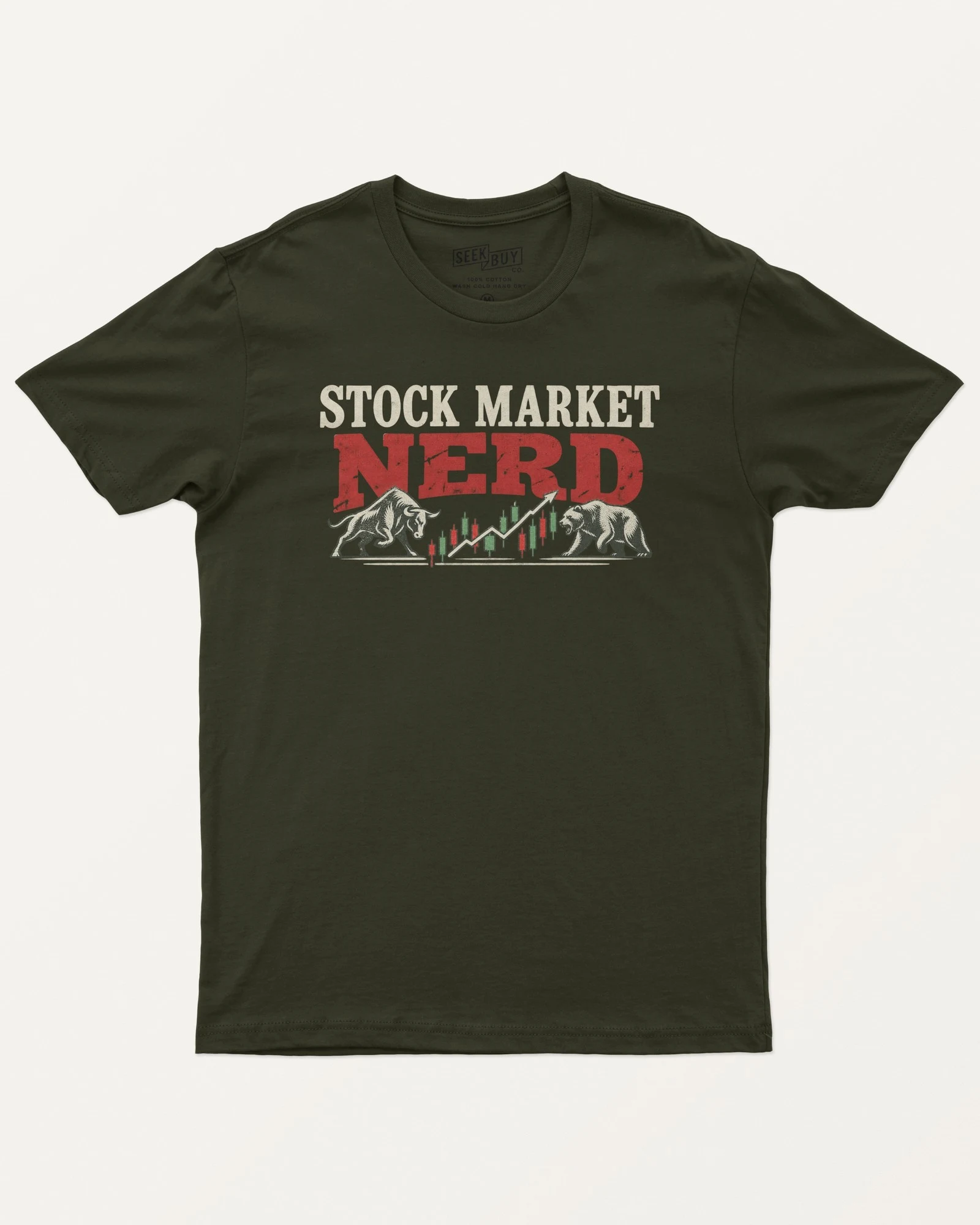 Stock Market Nerd Regular T-Shirt in Olive Green — front Stock Market Nerd Regular T-Shirt in Olive Green — front