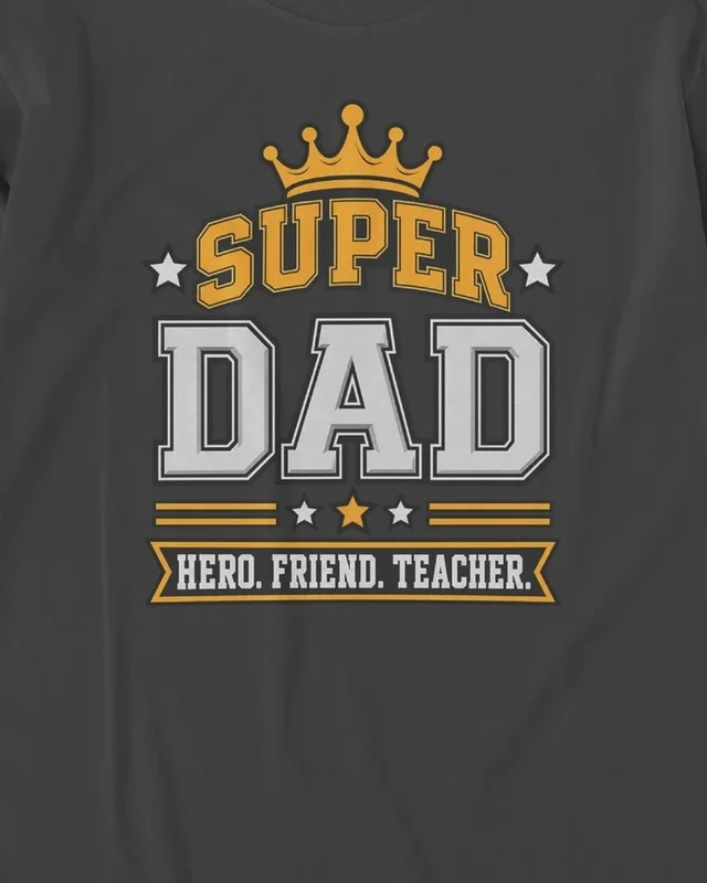 Super Dad Hero Friend Teacher Long-Sleeve T-Shirt in Black — design detail