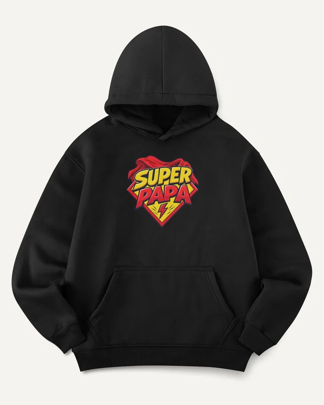 Super Papa Graphic Hoodie in Black — front