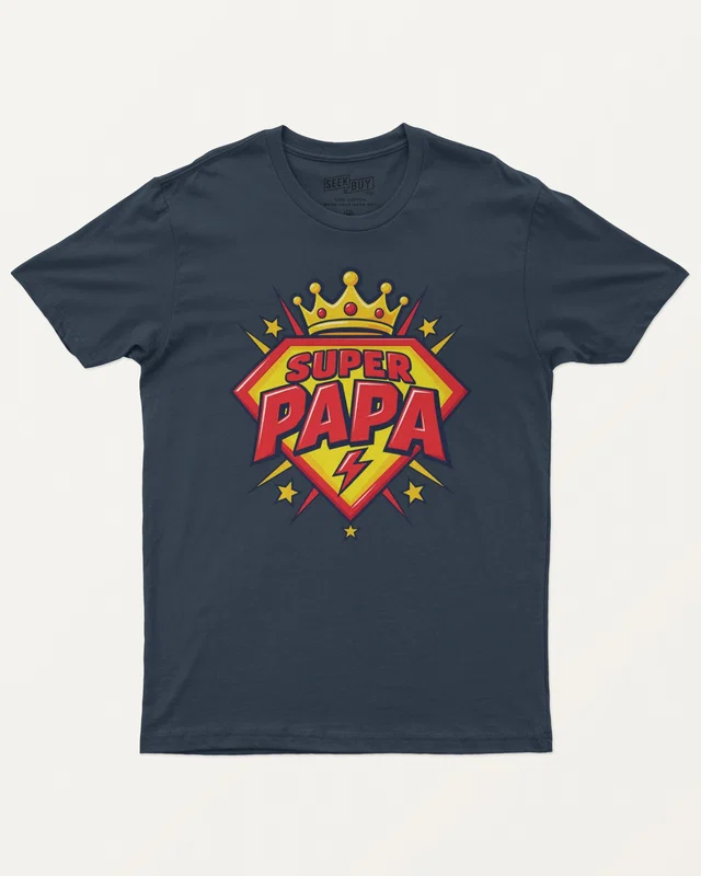 Super Papa Regular T-Shirt in Navy Blue — front