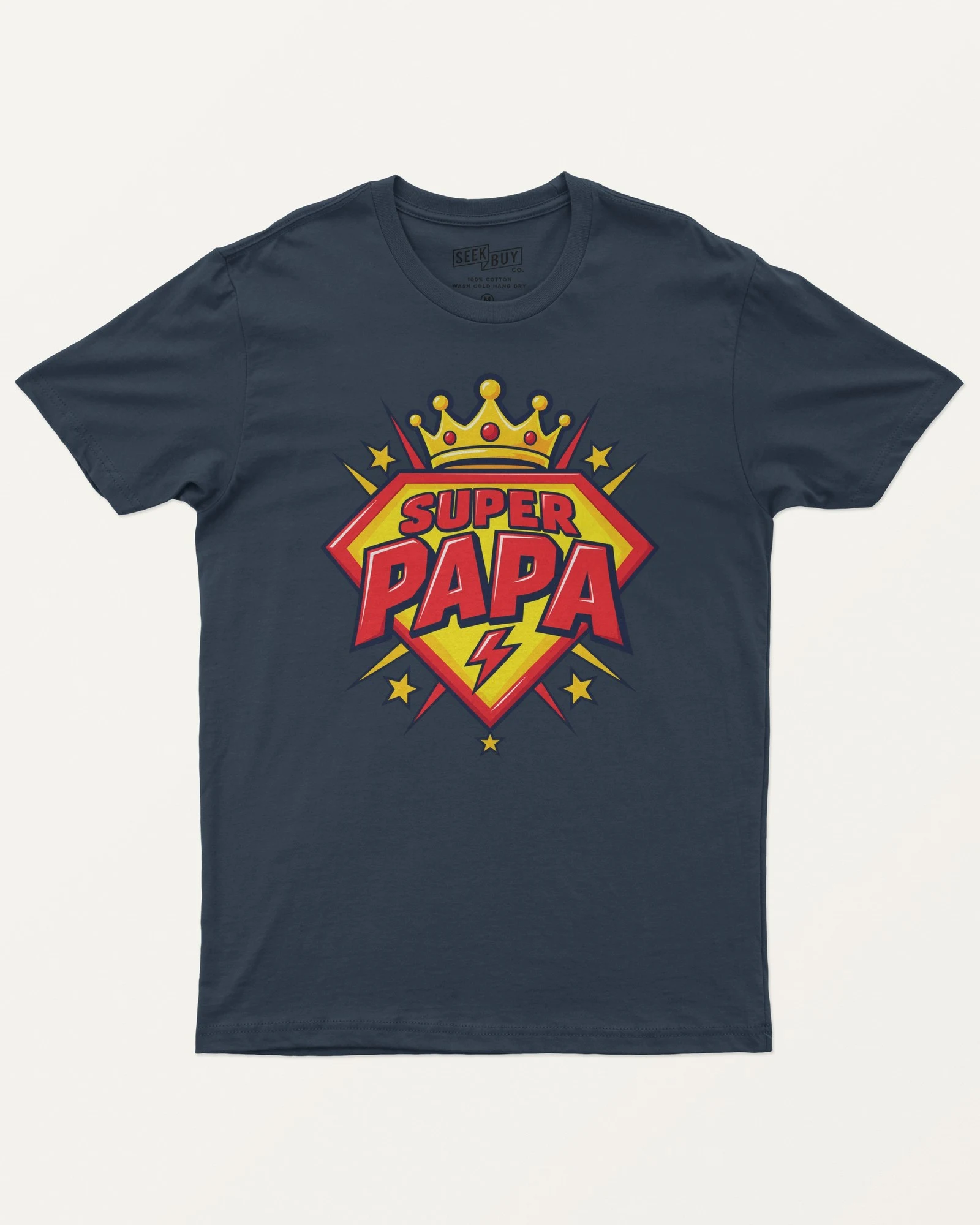 Super Papa Regular T-Shirt in Navy Blue — front Super Papa Regular T-Shirt in Navy Blue — front