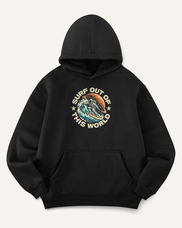 Surf Out of This World Graphic Hoodie in Black — front