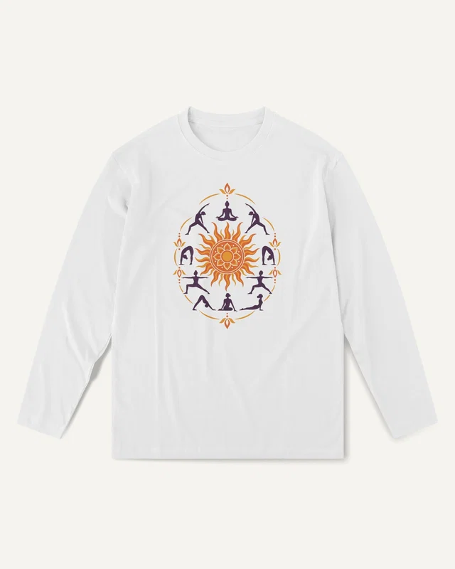Surya Namaskar Long-Sleeve T-Shirt in White — front