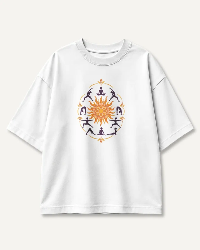 Surya Namaskar Oversized T-Shirt in White — front