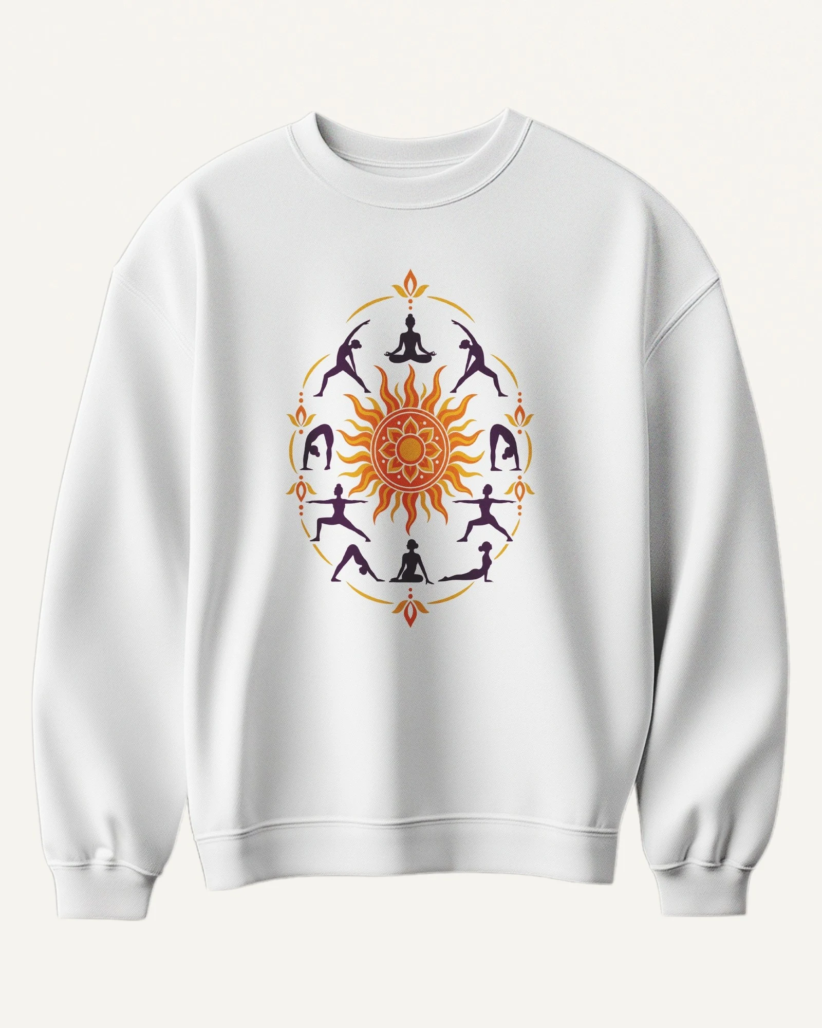 Surya Namaskar Sweatshirt in White — front Surya Namaskar Sweatshirt in White — front