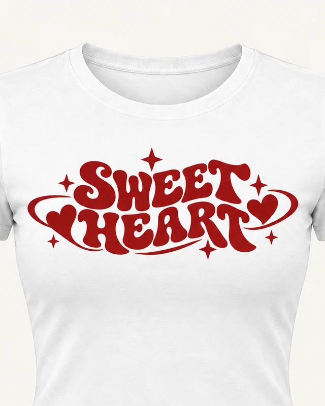 Sweet Heart Graphic Crop Top in White — cropped design detail