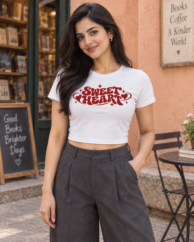 Sweet Heart Graphic Crop Top in White — model view 1