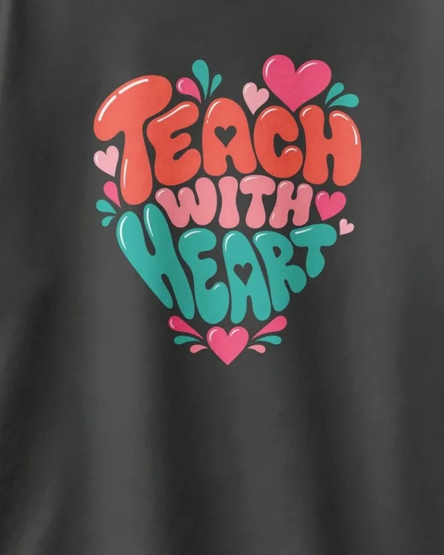 Teach with Heart Oversized T-Shirt in Black — design detail