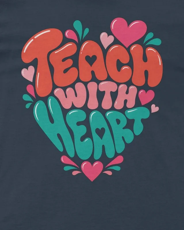 Teach with Heart Regular T-Shirt in Navy Blue — design detail