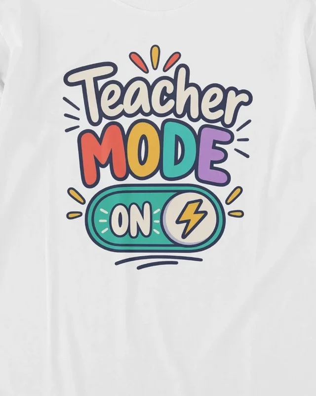 Teacher Mode On Long-Sleeve T-Shirt in White — design detail