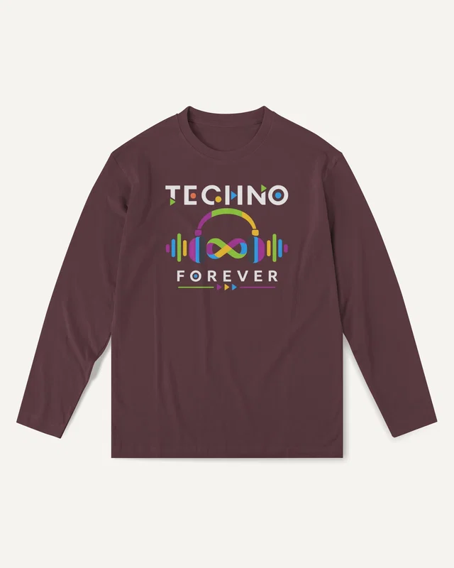 Techno Forever Long-Sleeve T-Shirt in Maroon — front