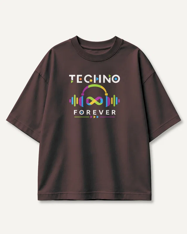 Techno Forever Oversized T-Shirt in Maroon — front