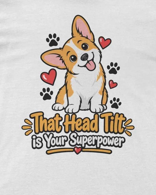 That Head Tilt Is Your Superpower Regular T-Shirt in White — design detail