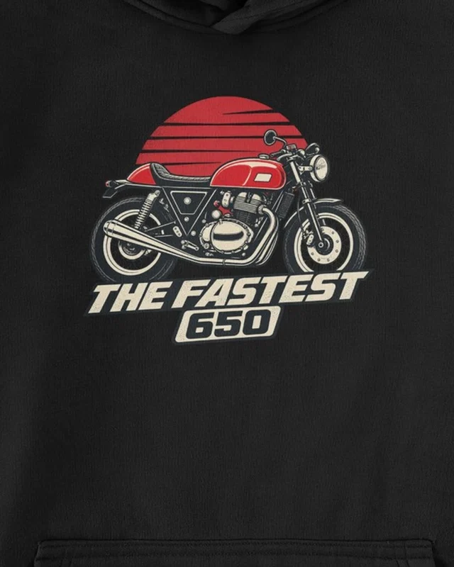 The Fastest 650 Graphic Hoodie in Black — cropped design detail