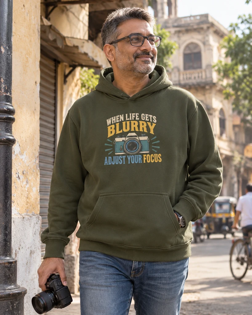 Adjust Your Focus Graphic Hoodie in Olive Green — Photography