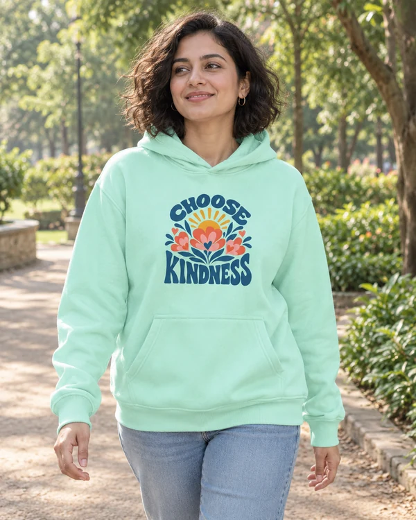 Choose Kindness Graphic Hoodie in Mint — Indian lifestyle photo