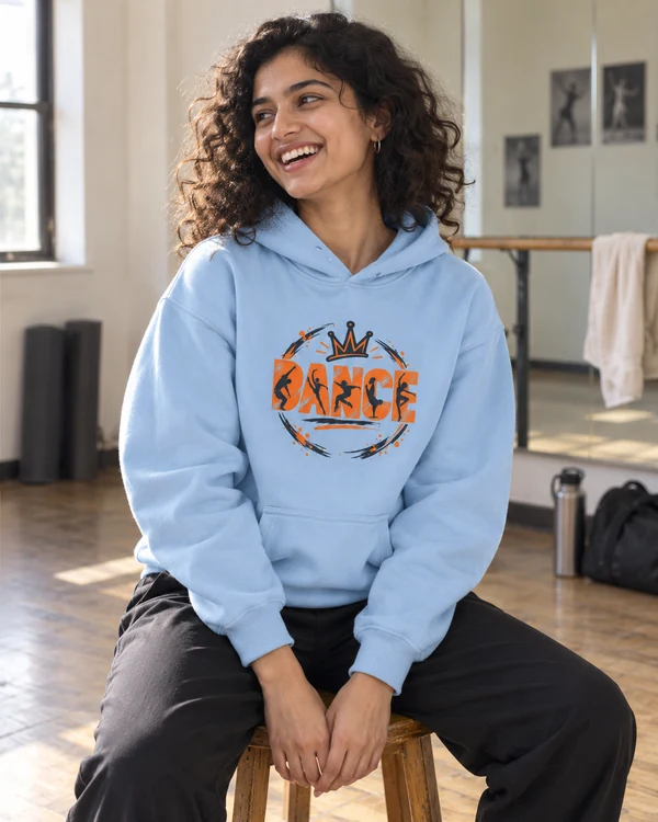 Dance Crown Graphic Hoodie in Baby Blue — Indian lifestyle photo