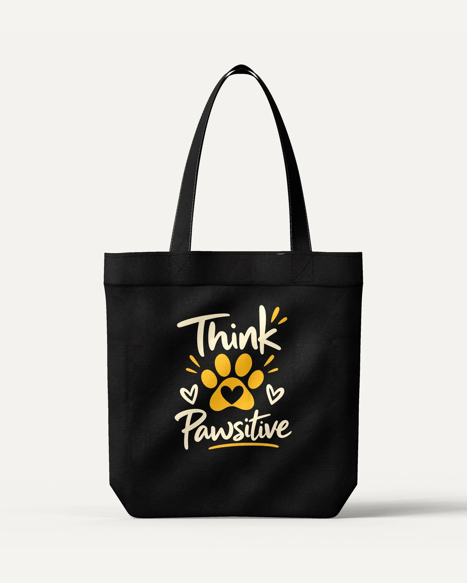 Think Pawsitive Zipper Tote Bag Black front Think Pawsitive Zipper Tote Bag in Black — front