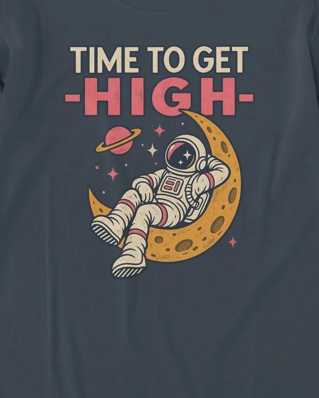 Time to Get High Astronaut Long-Sleeve T-Shirt in Navy Blue — design detail