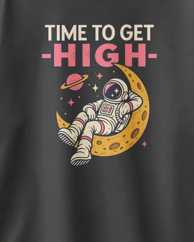 Time to Get High Astronaut Oversized T-Shirt in Black — design detail