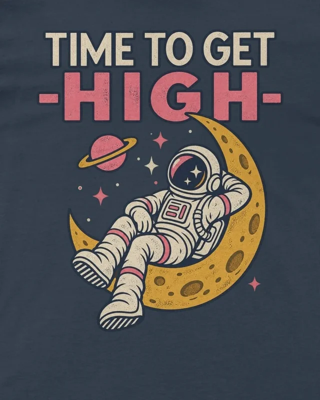 Time to Get High Astronaut Regular T-Shirt in Navy Blue — design detail