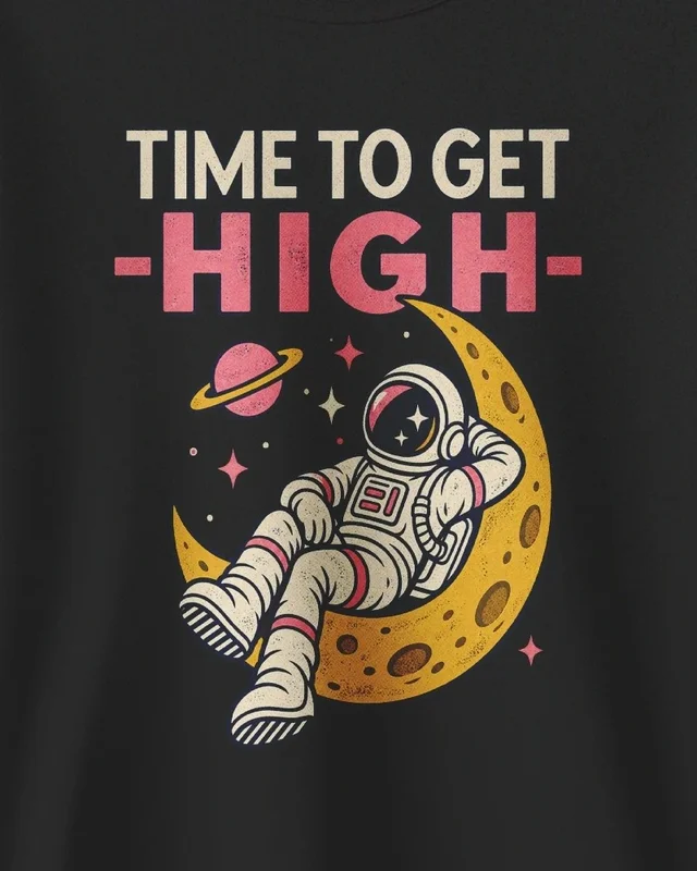 Time to Get High Astronaut Sweatshirt in Black — design detail