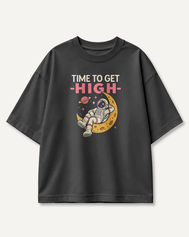 Time to Get High Astronaut Oversized T-Shirt in Black — front