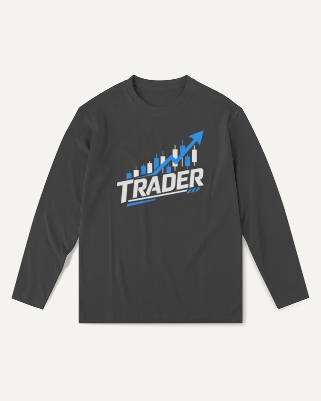Trader Rising Chart Long-Sleeve T-Shirt in Black — front