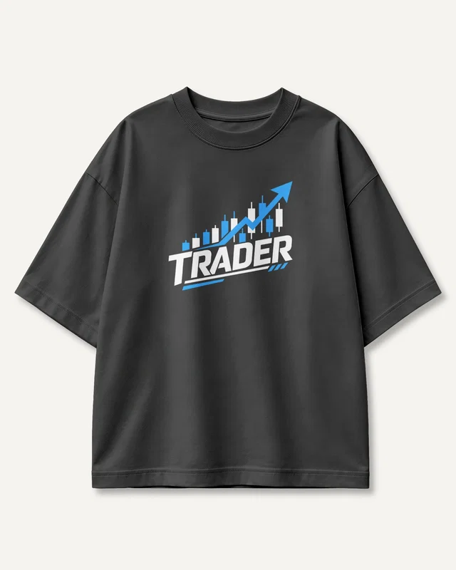 Trader Rising Chart Oversized T-Shirt in Black — front
