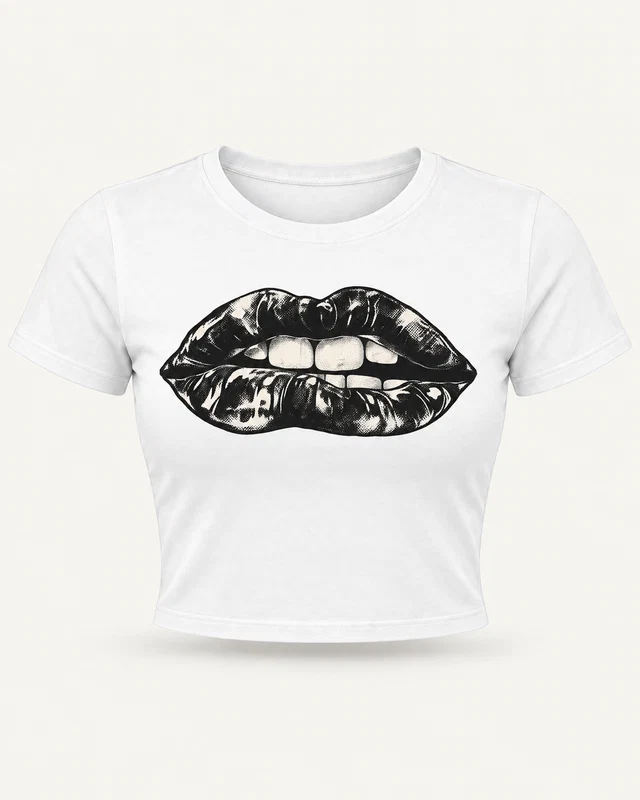 Vintage Lips Graphic Crop Top in White — product front