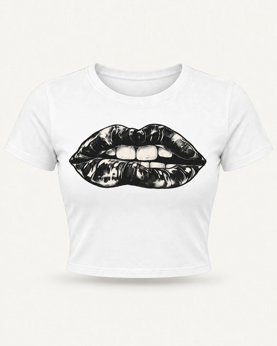 Vintage Lips Graphic Crop Top in White — product front Vintage Lips Graphic Crop Top in White — product front