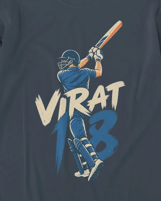 Virat 18 Long-Sleeve T-Shirt in Navy Blue — design detail