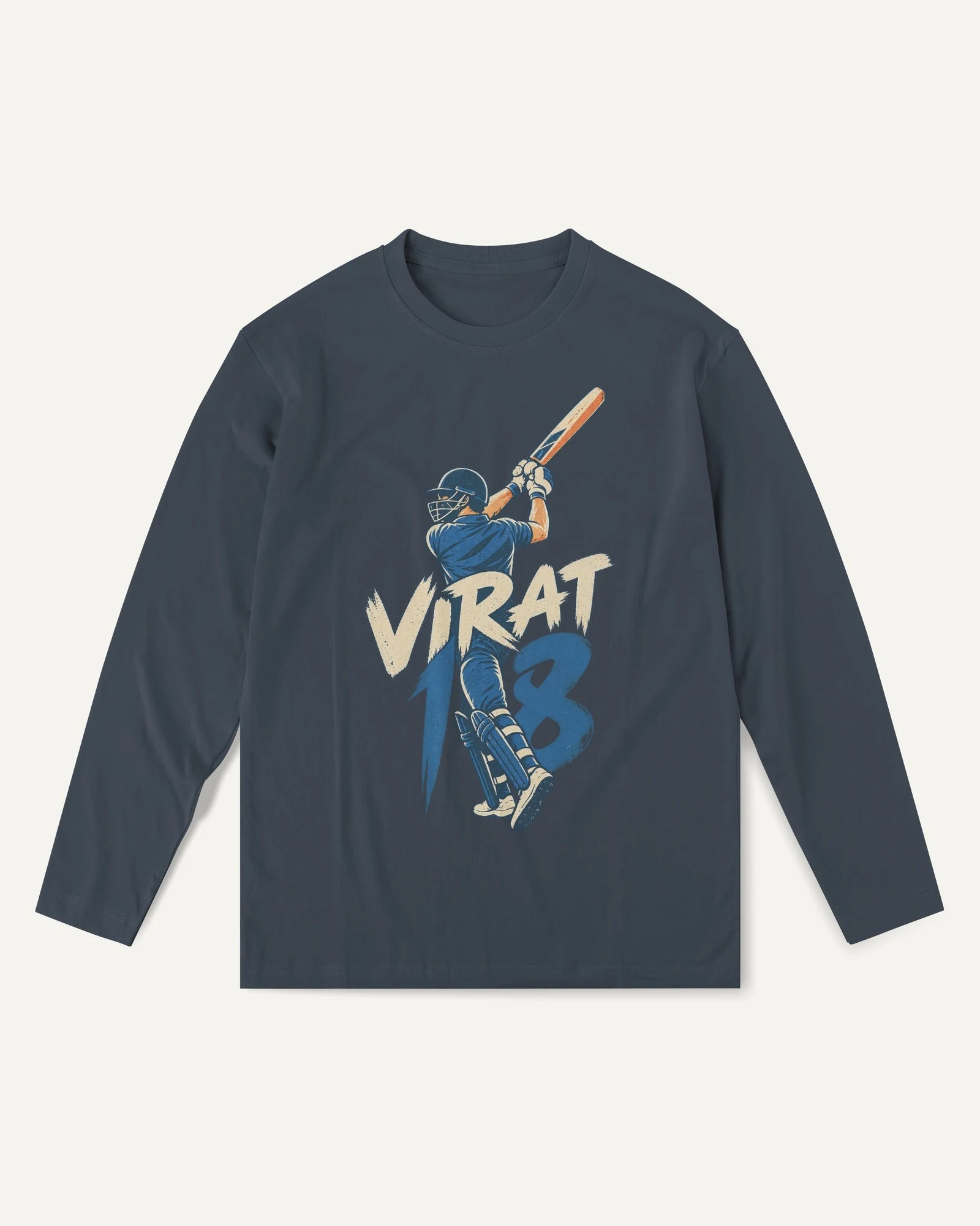 Virat 18 Long-Sleeve T-Shirt in Navy Blue — front Virat 18 Long-Sleeve T-Shirt in Navy Blue — front