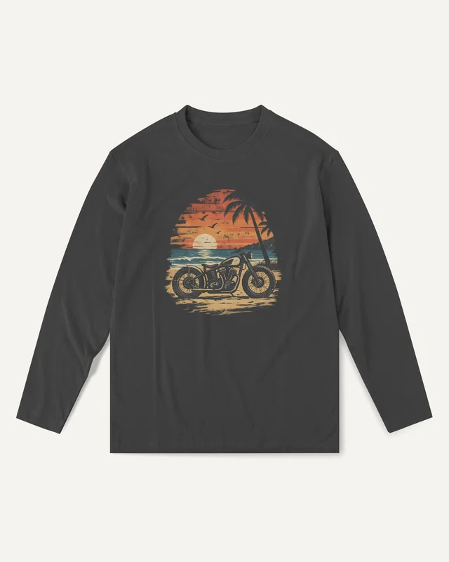 Coastal Motorcycle Long-Sleeve T-Shirt in Black — front