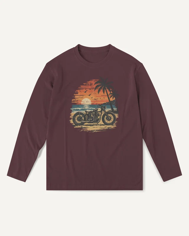 Coastal Motorcycle Long-Sleeve T-Shirt in Maroon — front
