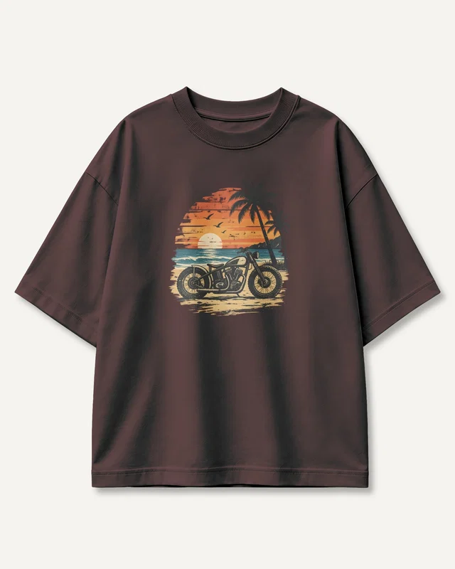 Coastal Motorcycle Oversized T-Shirt in Maroon — front