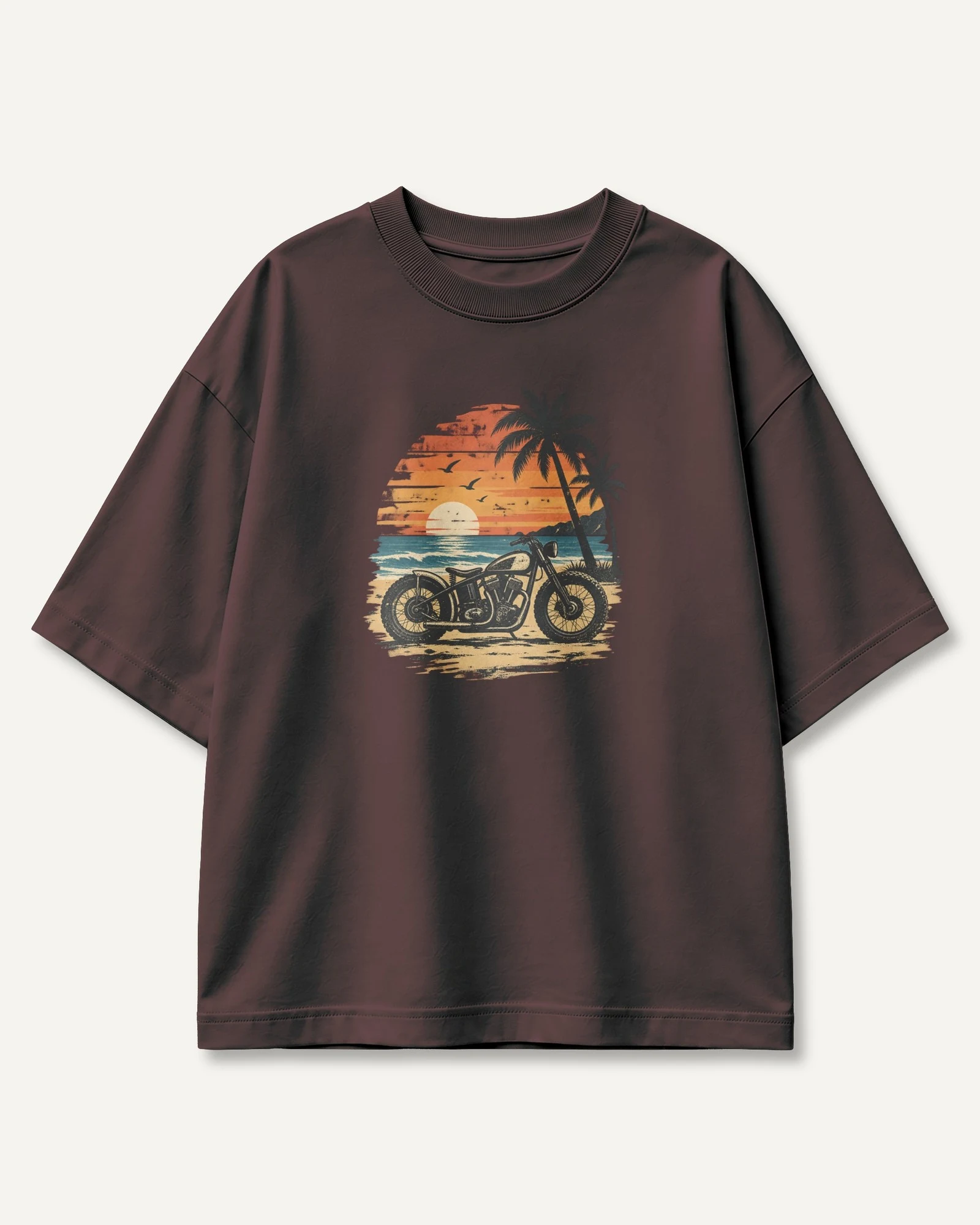 Coastal Motorcycle Oversized T-Shirt in Maroon — front Coastal Motorcycle Oversized T-Shirt in Maroon — front